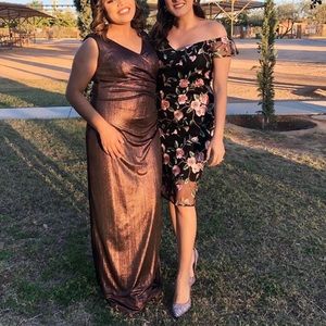 Off the shoulder black dress/ embroidery flowers